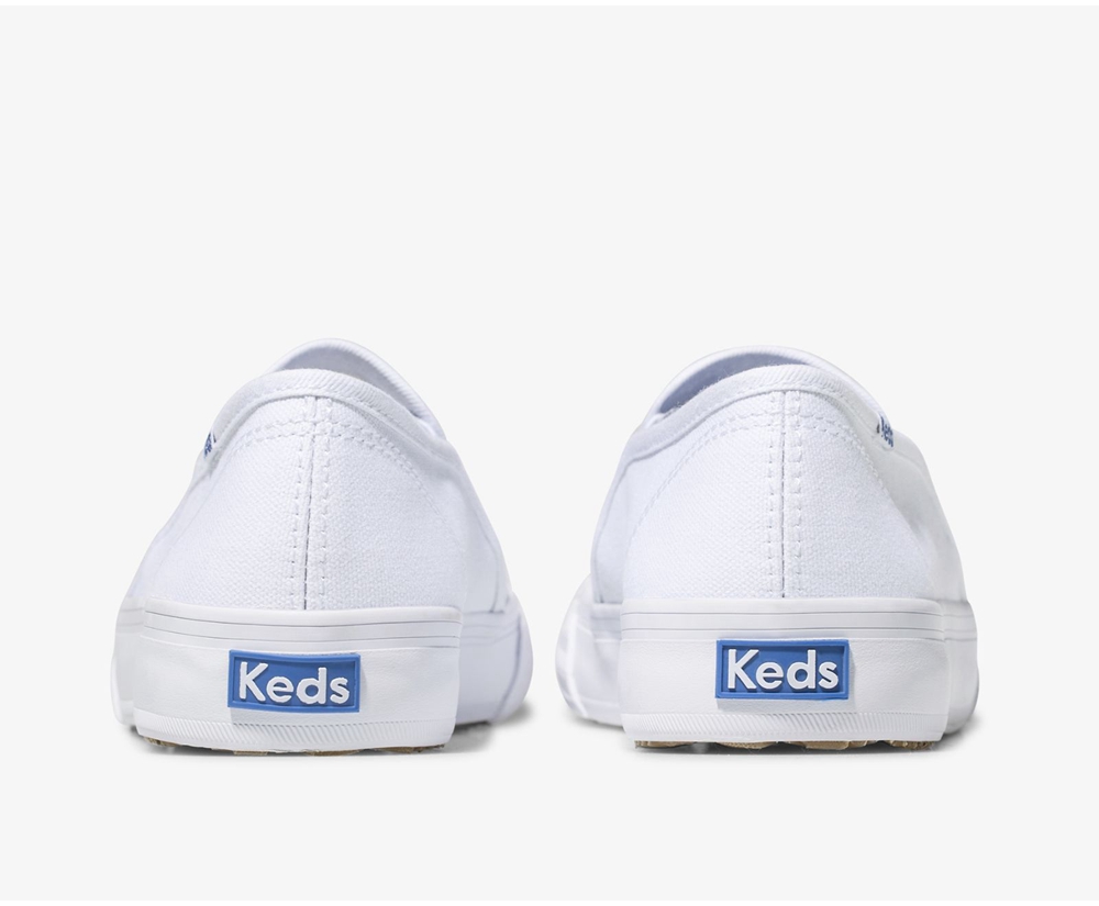 Keds Womens Slip Ons White - Double Decker Canvas - 520AOQGIU